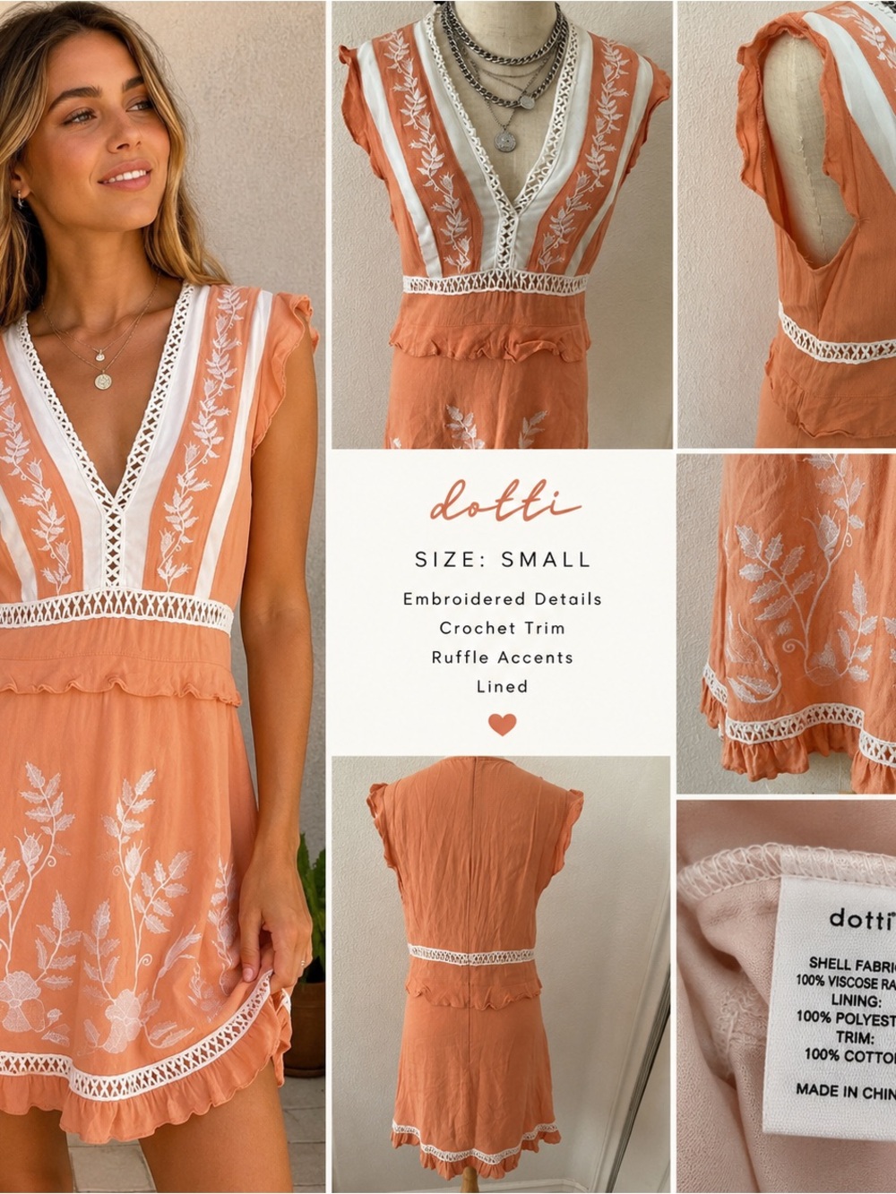 Dotti Boho Embroidered Ruffle Mini Dress